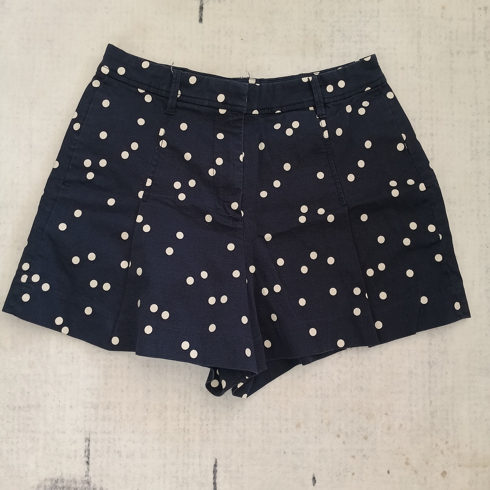 J. Crew Navy and White Polka Dot Pleated Skort